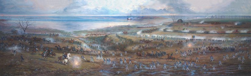 painting of a land battle in 1812