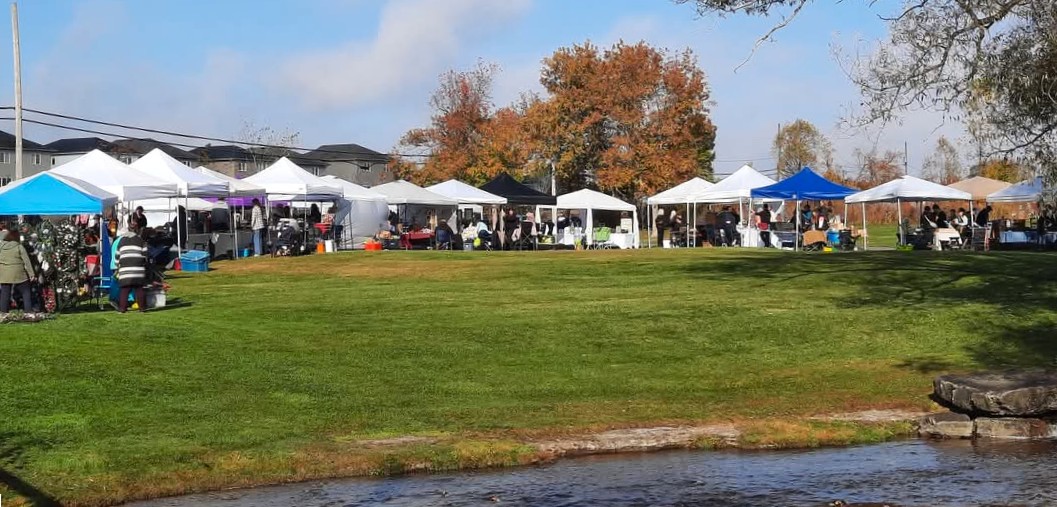 market stalls on river bank