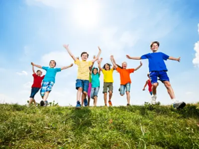 Kids playing in a field