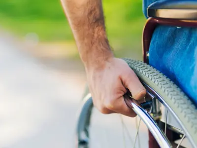 Close-up of a wheelchair