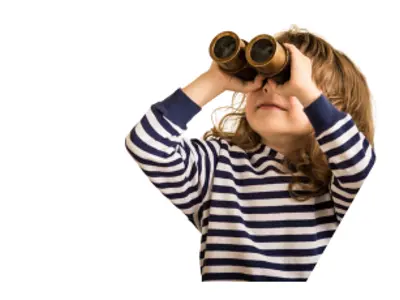 little girl looking through binoculars