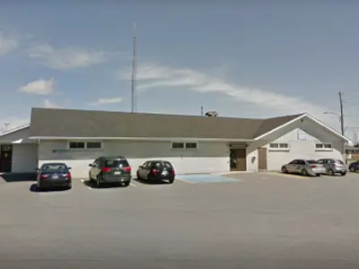 a building and a parking lot