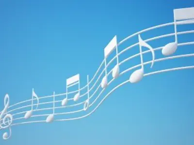 white musical notes on blue background