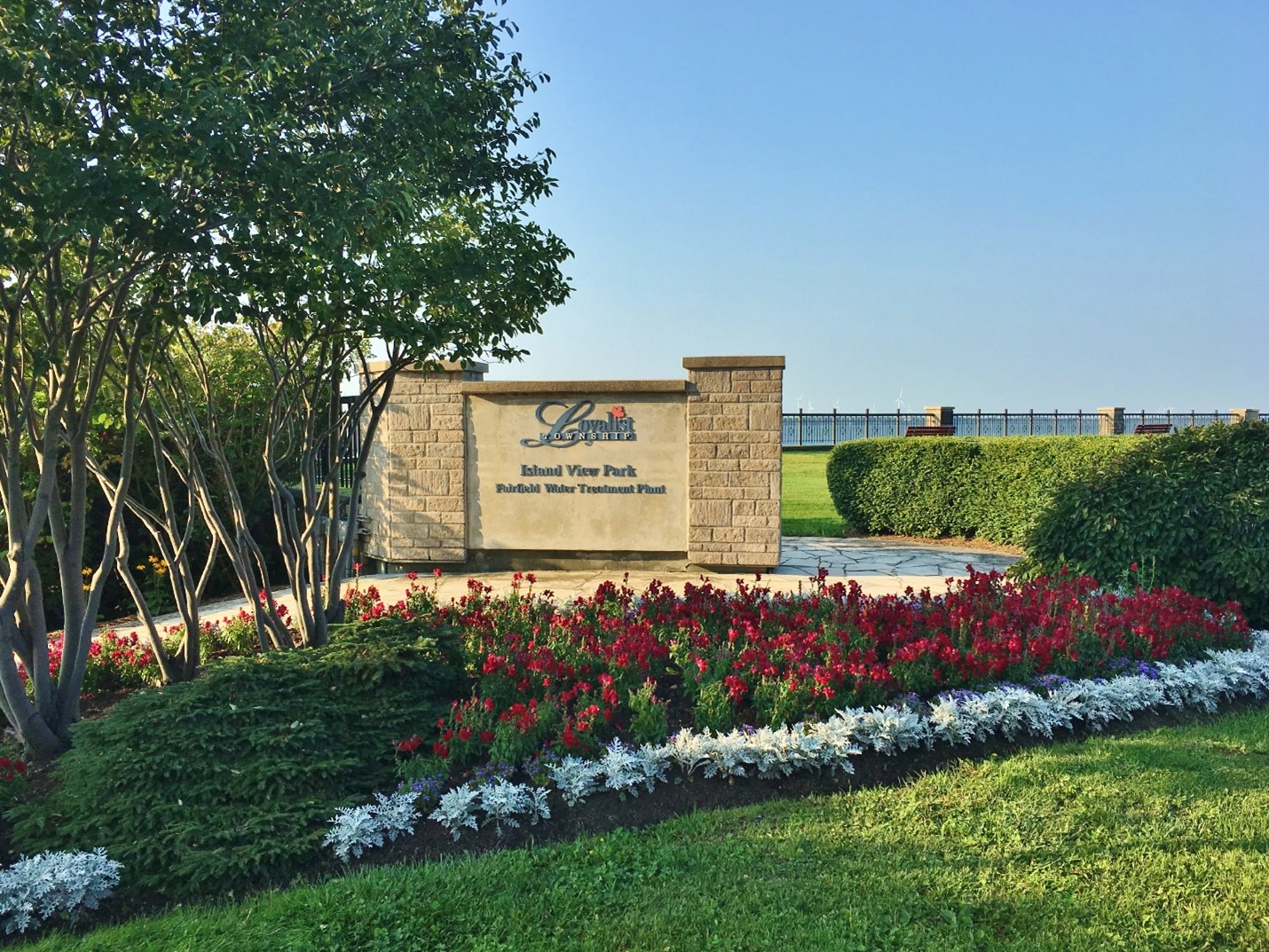 Island View Park sign and garden, atop Fairfield Water Treatment Plant