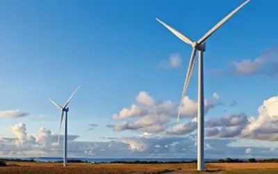 Landscape of a field with a windmill. 